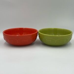 Top Paw Set of Two Orange and Green Ceramic Pet Bowls